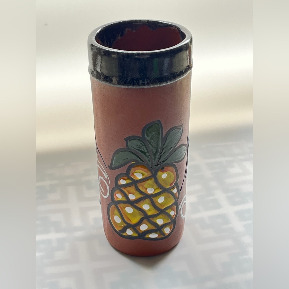 Vintage Tonala Pineapple Redware Pottery Tumbler Vase Mexico